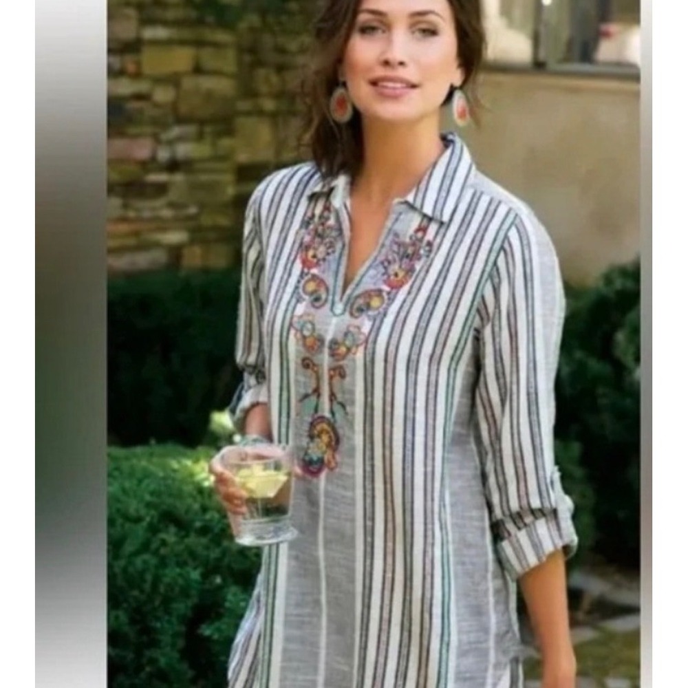 SOFT SURROUNDINGS Brookhaven Tunic Top Women‎ SM NEW Embroidery Pockets